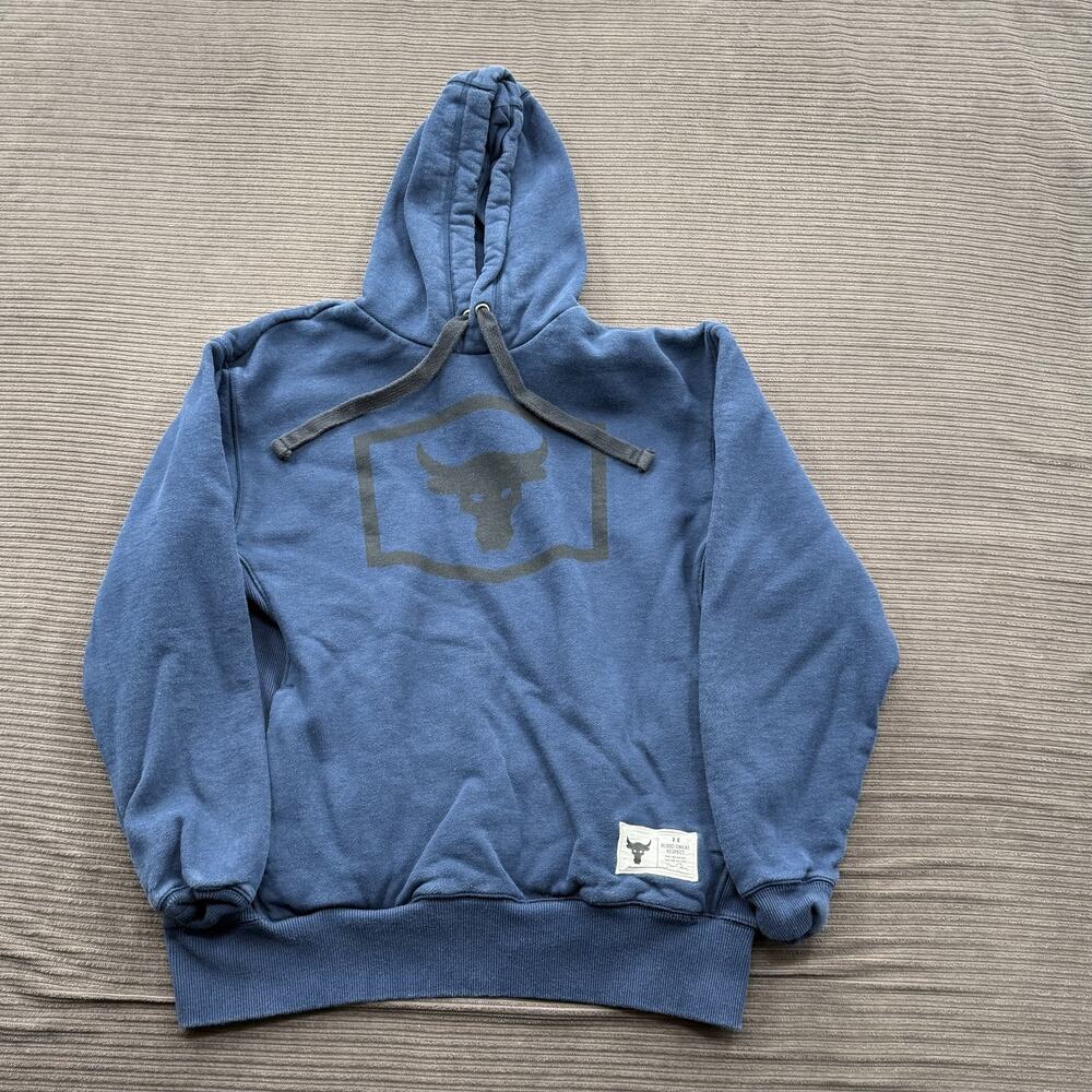 Under Armour Project Rock Hoodie Mens Medium Blue Bull Sweatshirt Pullover Gym